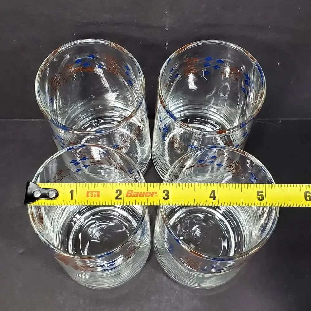 Vtg Termocrisa Lot of 4 Blue Forget Me Not Drinking Glasses Tumblers 4 3/4”